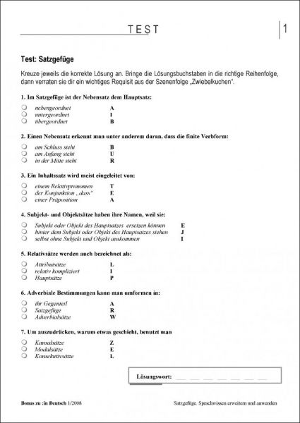 Test und Klassenarbeit: Satzgefüge (Klasse 7/8)