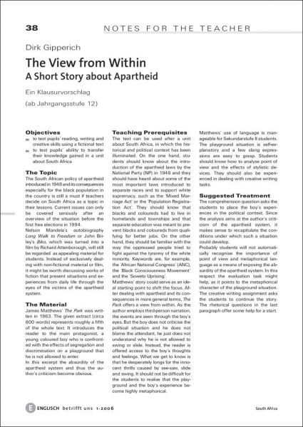 A Short Story about Apartheid. Ein Klausurvorschlag