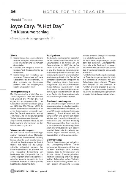 "A Hot Day" Ein Klausurvorschlag