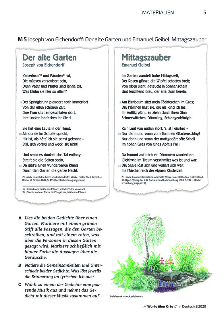 Lyrik entdecken Orte der Erinnerung Gärten und Friedhöfe in