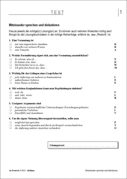 Test und Klassenarbeit: Miteinander sprechen und diskutieren