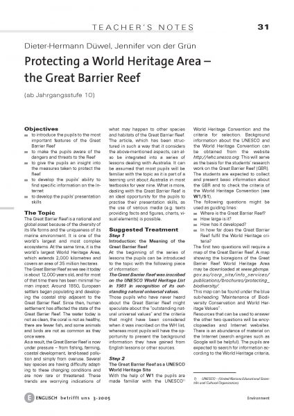 Protecting a World Heritage Area - the Great Barrier Reef