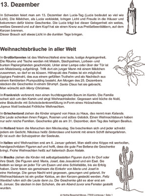 Lucia-Tag - 13. Dezember | Arbeitsbltter Online