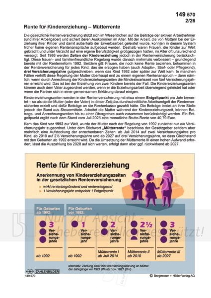 Rente für Kindererziehung - Mütterrente