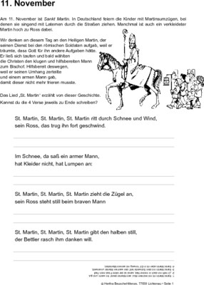 Sankt Martin - 11. November | ArbeitsblÃ¤tter Online