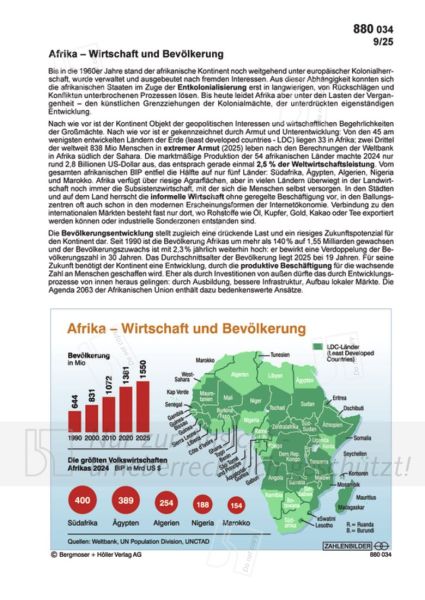 Afrika - Wirtschaft und Bevölkerung
