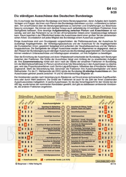 Ständige Ausschüsse des 21. Bundestags Ständige Ausschüsse des 21. Bundestags