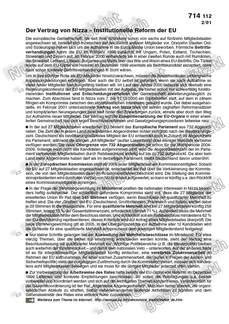 Der Vertrag von Nizza 02/2001 | Zahlenbilder | Politik | Sekundarstufe ...