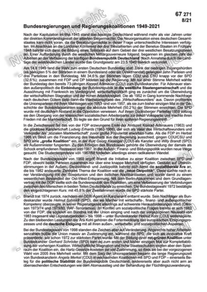 Bundesregierungen und Regierungskoalitionen 1949-2021 (Text)