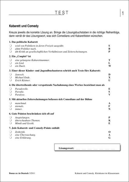 Test und Klassenarbeit: Kabarett und Comedy (9/10)