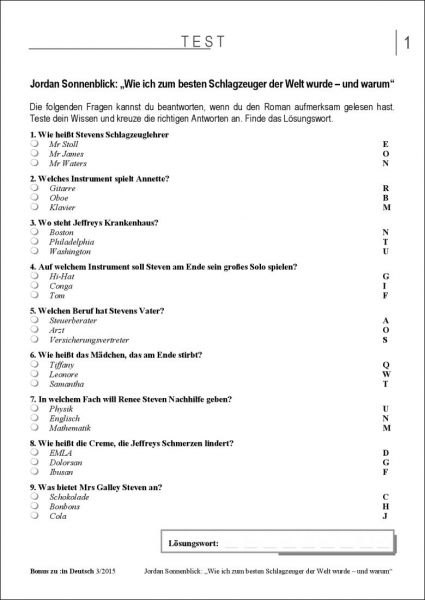 Klassearbeit&Test: "Wie ich zum besten Schlagzeuger der Welt wurde - und warum"
