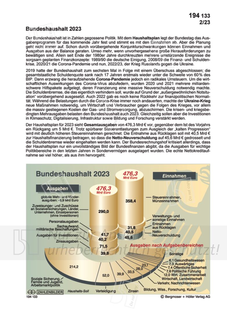 Bundeshaushalt 2023 | Zahlenbilder | Politik | Sekundarstufe II ...