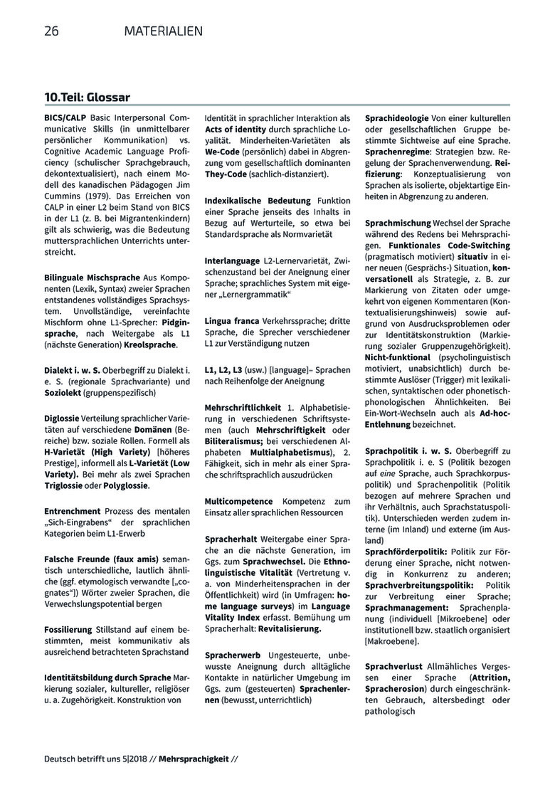 Mehrsprachigkeit - Glossar | Arbeitsblätter Online