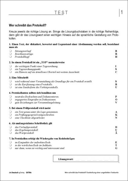 Test und Klassenarbeit: Wer schreibt das Protokoll?