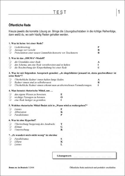 Test und Klassenarbeit: Öffentliche Rede