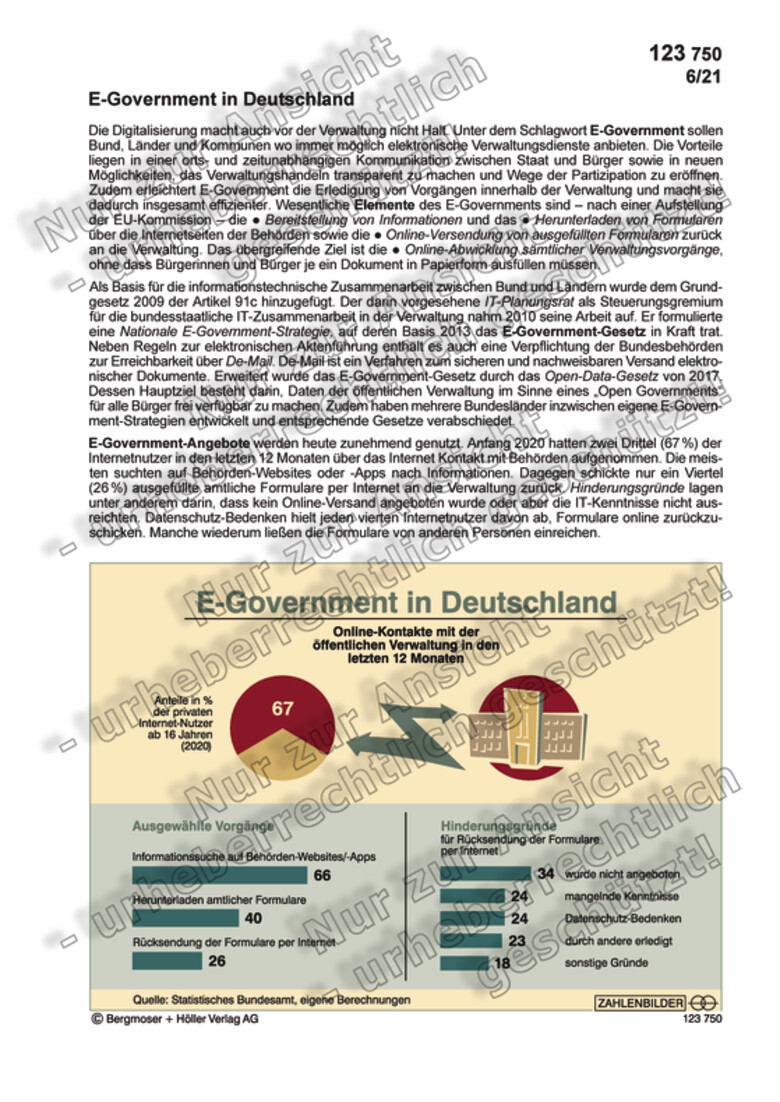 EGovernment in Deutschland Zahlenbilder Politik Sekundarstufe II