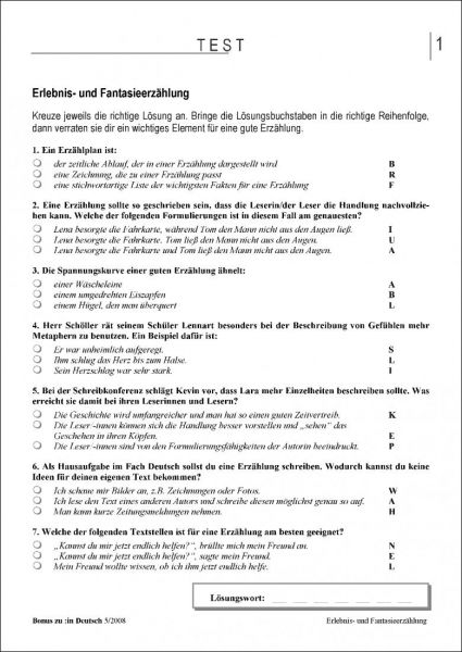 Test und Klassenarbeit: Erlebnis- und Fantasieerzählung (Klasse 5/6)