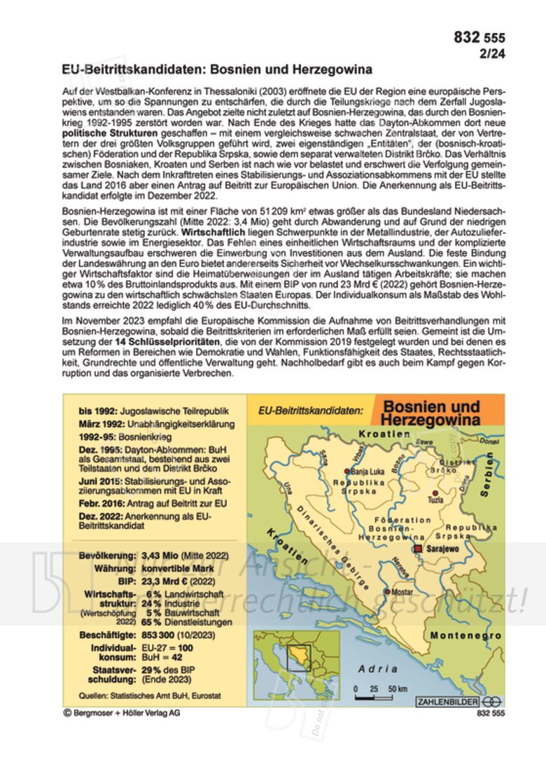 EUBeitrittskandidaten Bosnien und Herzegowina Zahlenbilder
