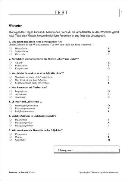 Test und Klassenarbeit: Sprachspiele (Klasse 5/6)