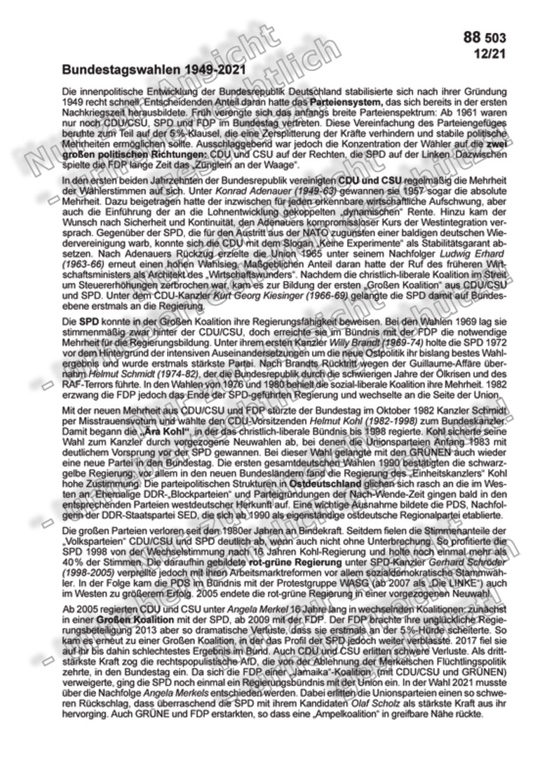 Bundestagswahlen 19492021 (Text) Zahlenbilder Politik