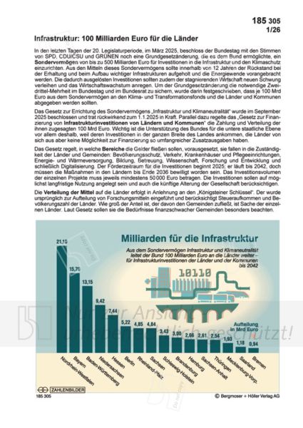 Infrastruktur: 100 Milliarden Euro für die Länder