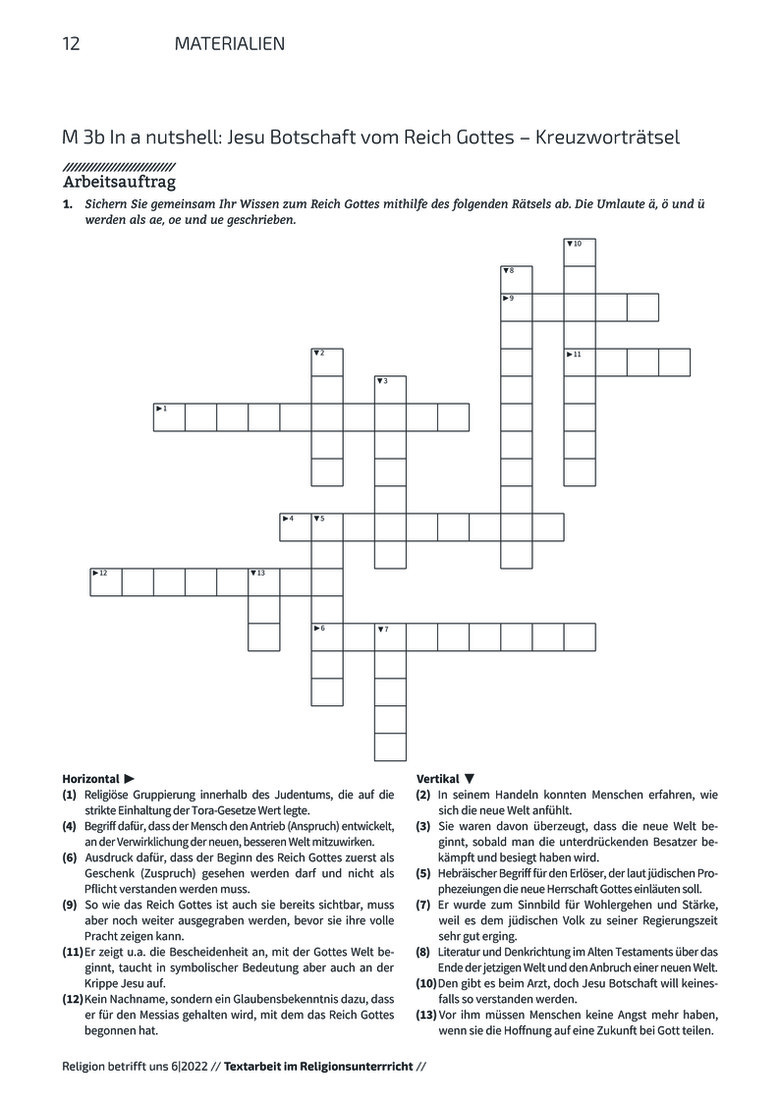 Jesu Botschaft Vom Reich Gottes Die Reich-Gottes-Botschaft Jesu | Arbeitsblätter Online