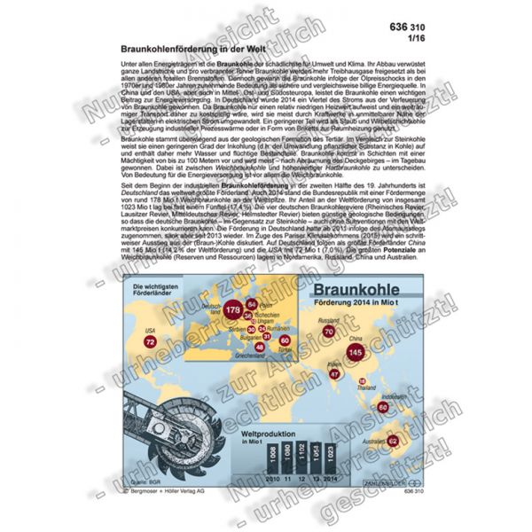Braunkohlenförderung in der Welt