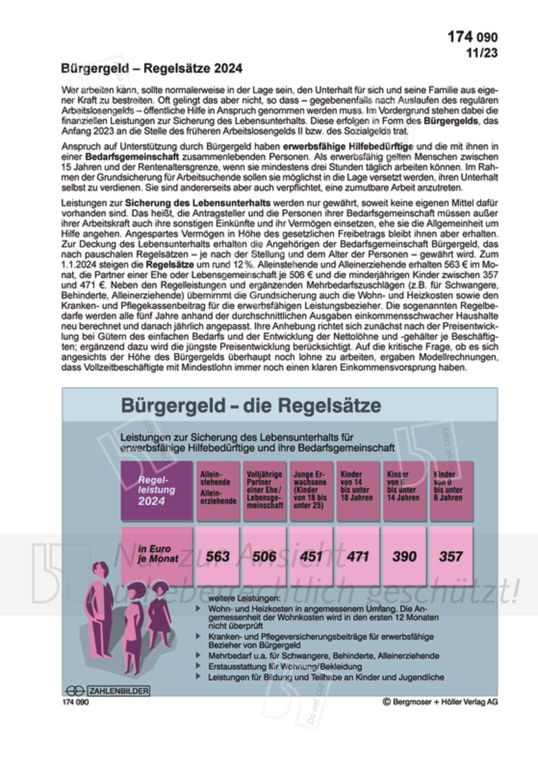 Bürgergeld - Regelsätze 2024 | Zahlenbilder | Politik | Sekundarstufe ...