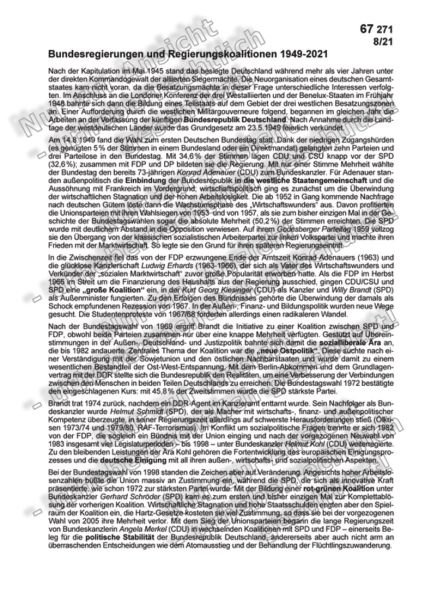 Bundesregierungen und Regierungskoalitionen 1949-2021 (Text) Bundesregierungen und Regierungskoalitionen 1949-2021 (Text)